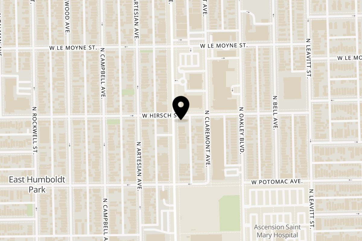 Map showing the location of Rays BBQ & Brunch on 1357 N Western Ave in Chicago